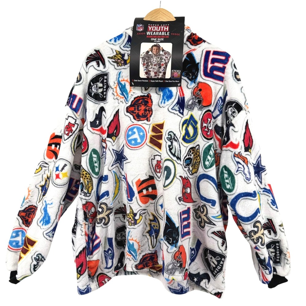 NFL Youth Wearable Throw Blanket Hoodie All Team Logo Super Soft Plush One Size